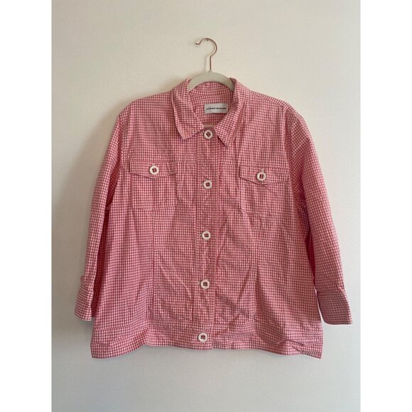 Alfred Dunner Women’s Pink Gingham Button-Up Lightweight Jacket Size 14 - Picture 1 of 7